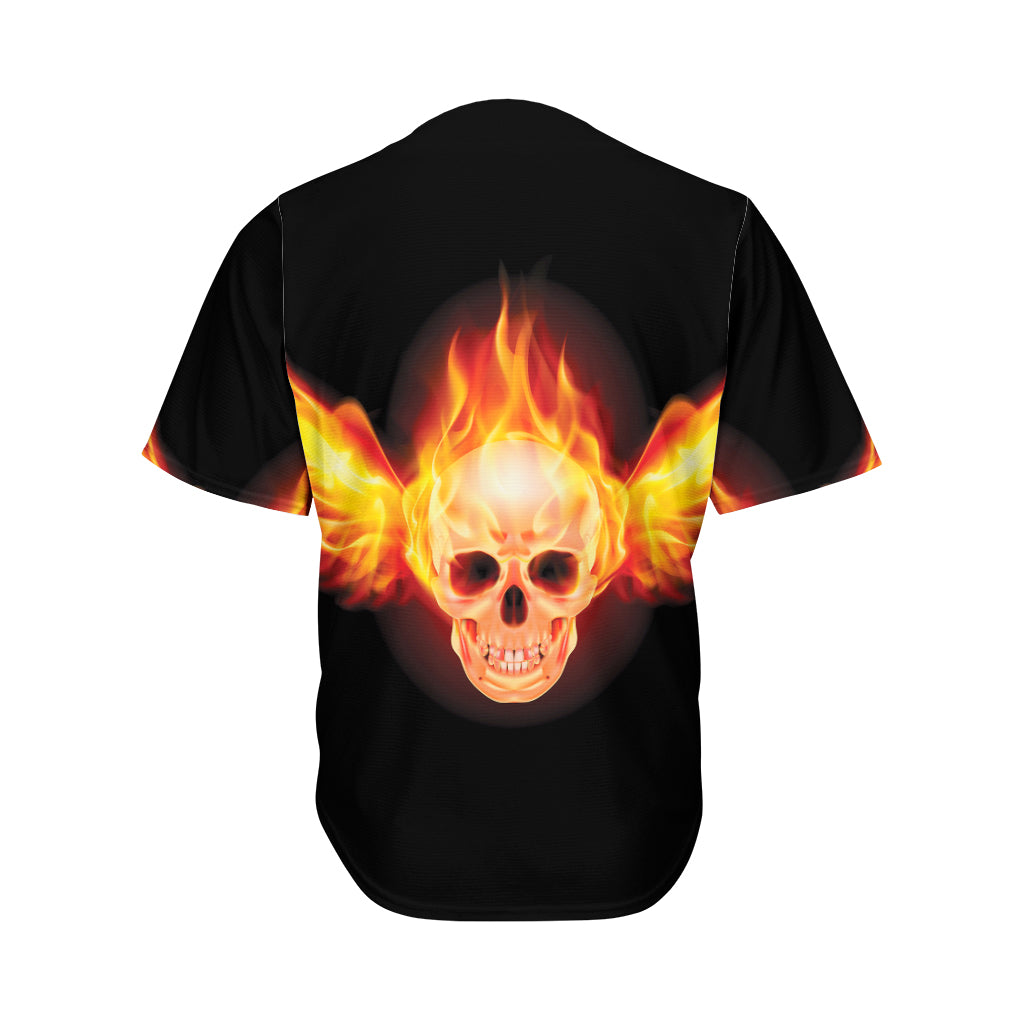Flaming Skull With Fire Wings Print Men's Baseball Jersey