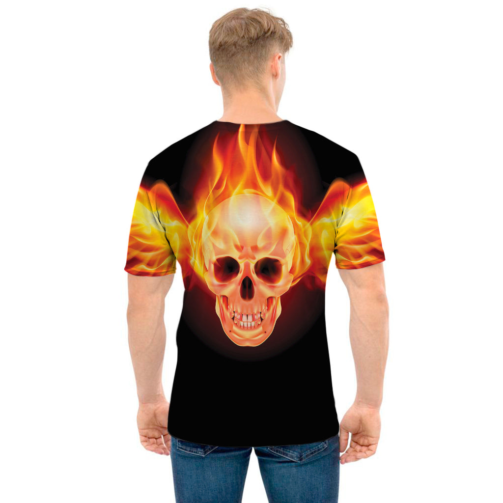 Flaming Skull With Fire Wings Print Men's T-Shirt