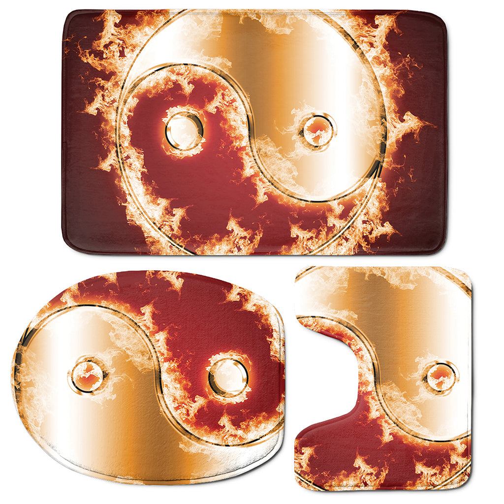 Flaming Yin Yang Print 3 Piece Bath Mat Set