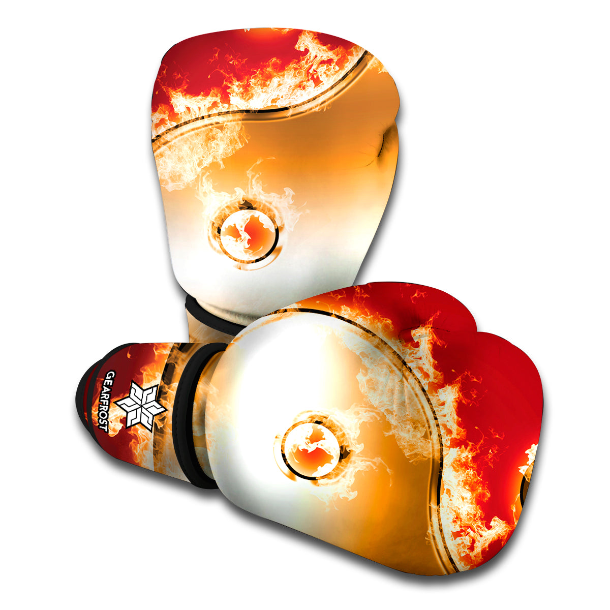 Flaming Yin Yang Print Boxing Gloves GearFrost