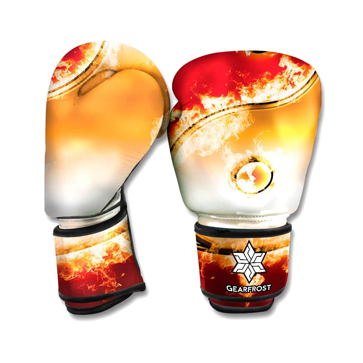Flaming Yin Yang Print Boxing Gloves