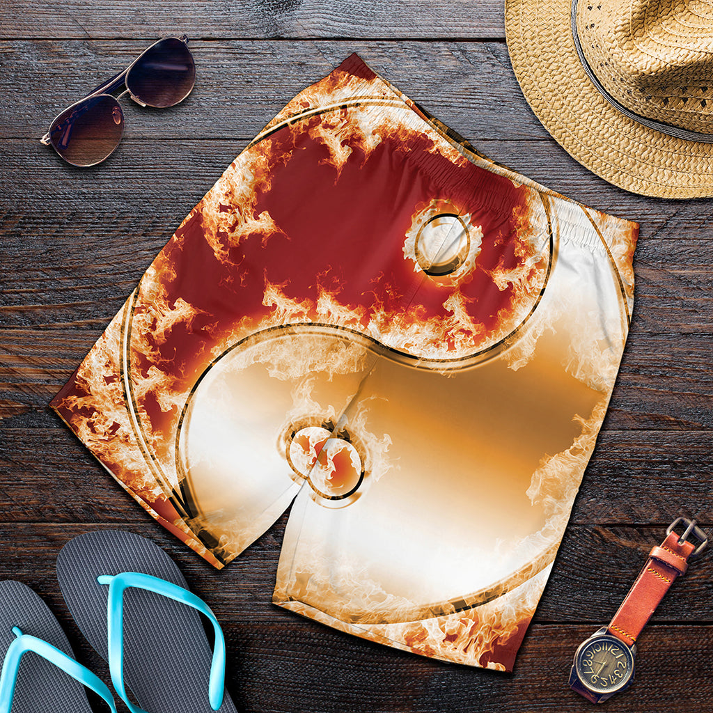 Flaming Yin Yang Print Men's Shorts