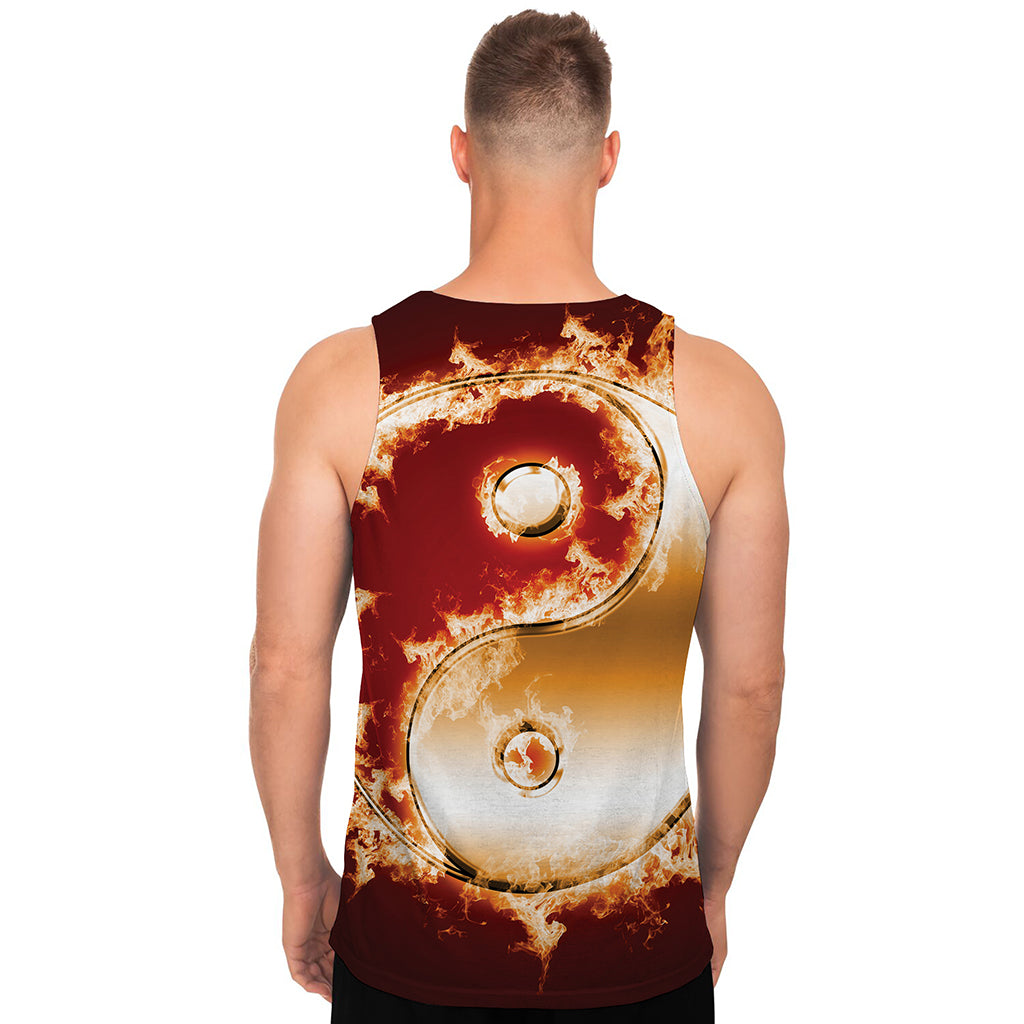 Flaming Yin Yang Print Men's Tank Top
