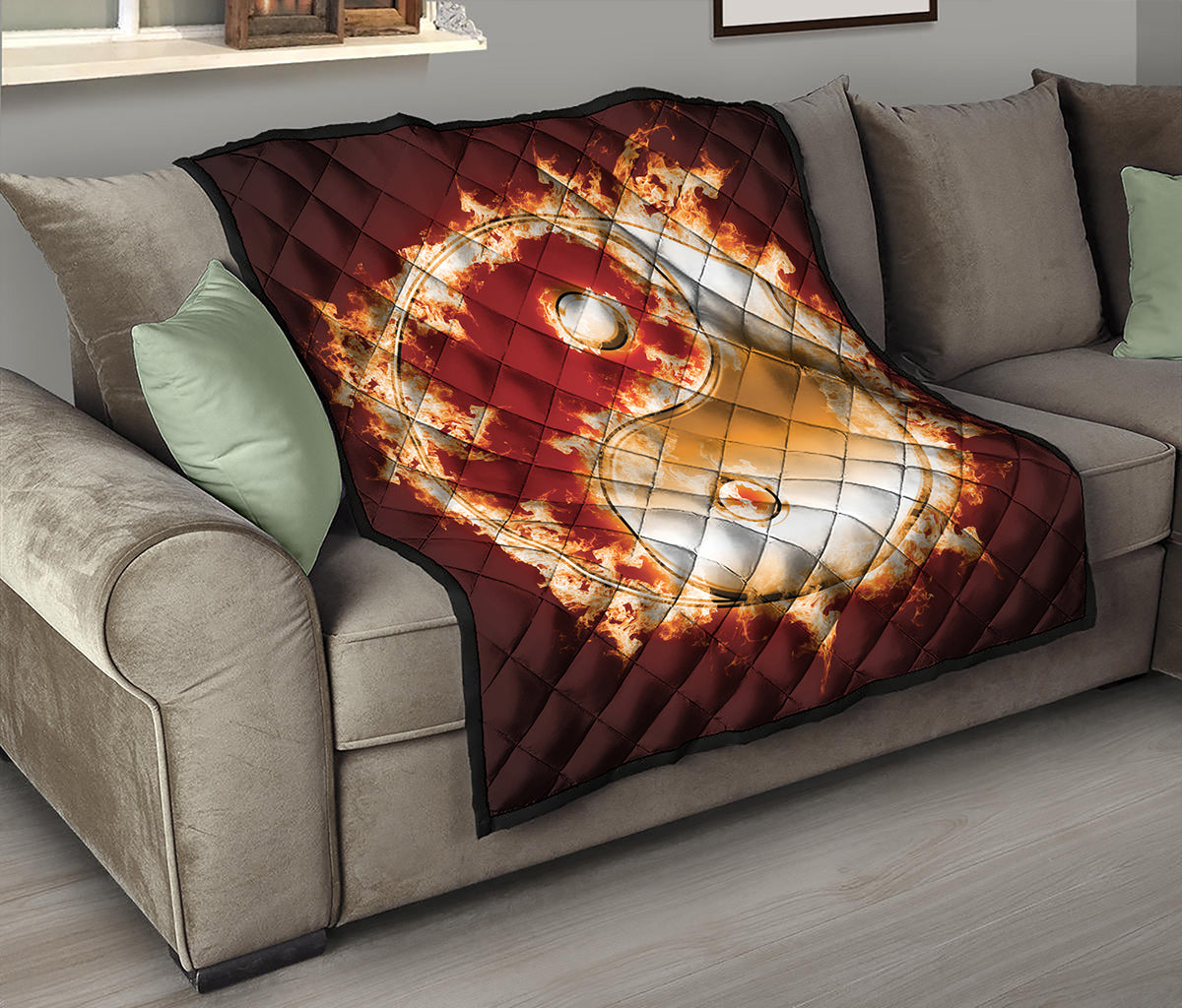 Flaming Yin Yang Print Quilt