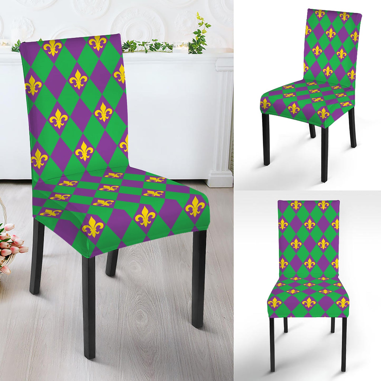 Fleur-De-Lis Mardi Gras Pattern Print Dining Chair Slipcover