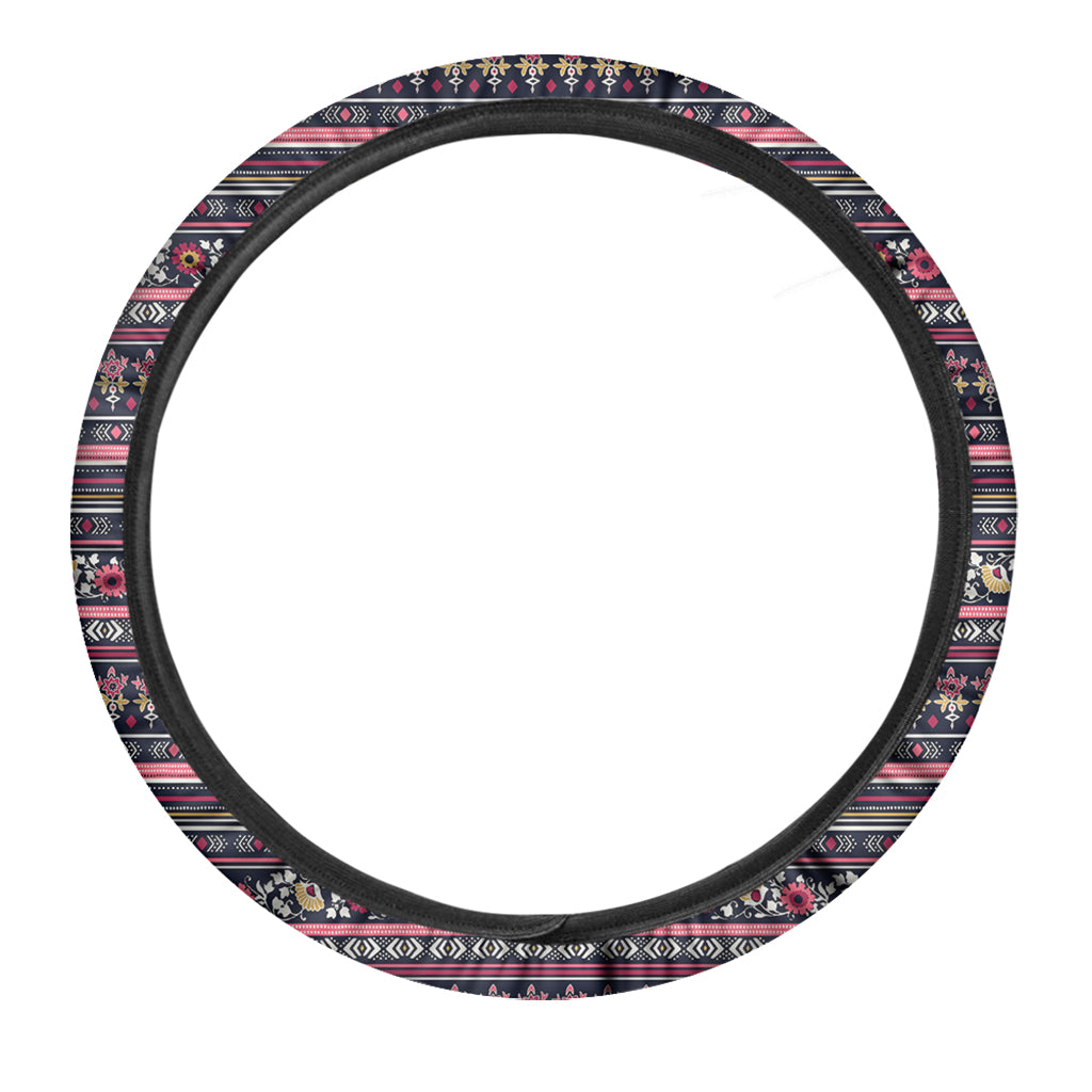 Floral Ethnic Pattern Print Car Steering Wheel Cover