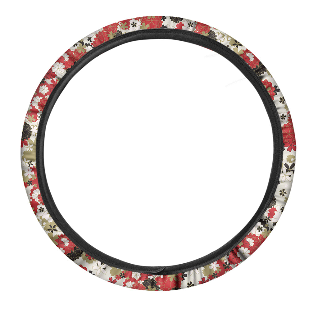 Floral Kimono Pattern Print Car Steering Wheel Cover