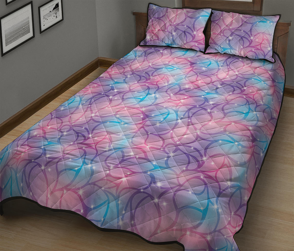 Floral Sparkle Print Quilt Bed Set