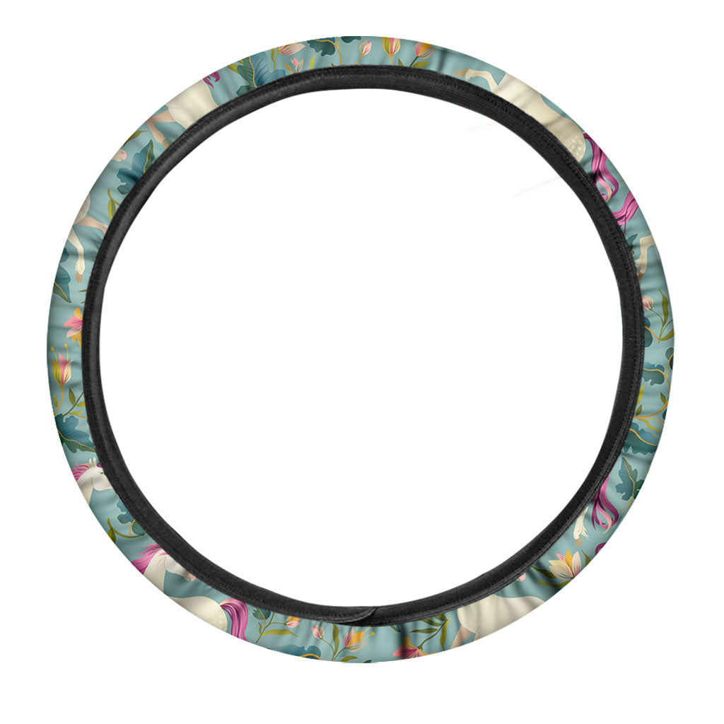 Floral Unicorn Pattern Print Car Steering Wheel Cover