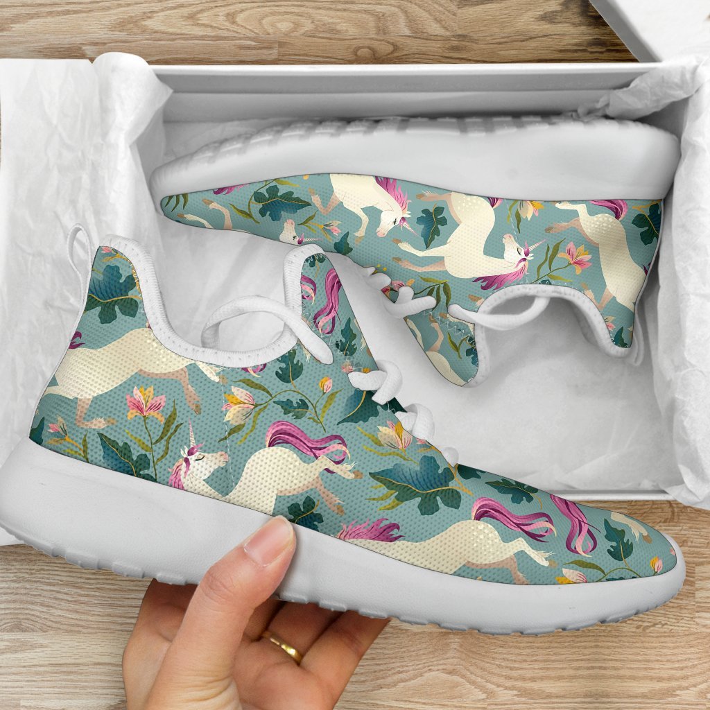 Floral Unicorn Pattern Print Mesh Knit Shoes GearFrost