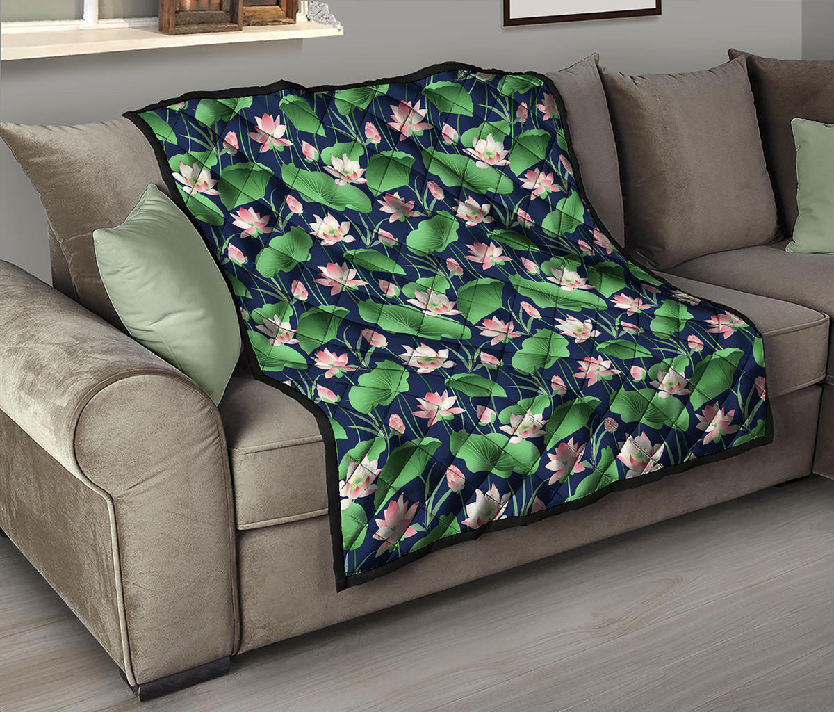 Flower And Leaf Lotus Pattern Print Quilt