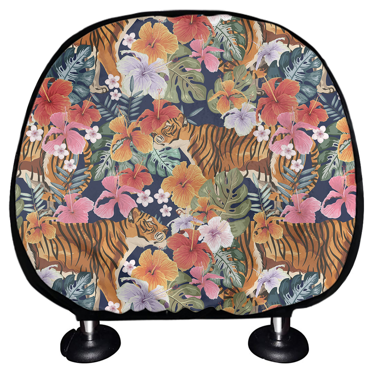 Flower And Tiger Pattern Print Car Headrest Covers