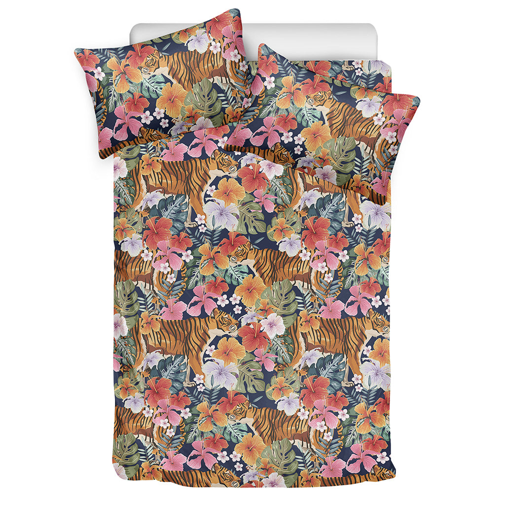 Flower And Tiger Pattern Print Duvet Cover Bedding Set