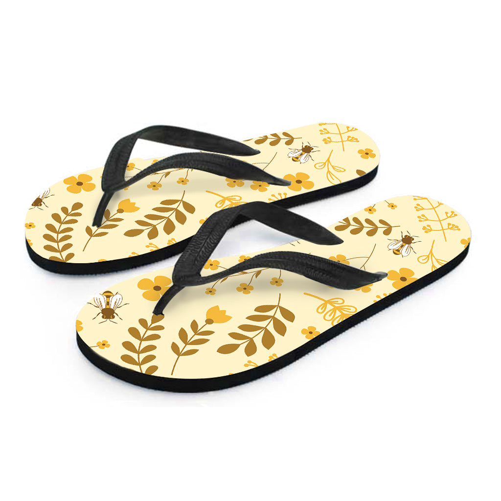 Flower Bee Pattern Print Flip Flops