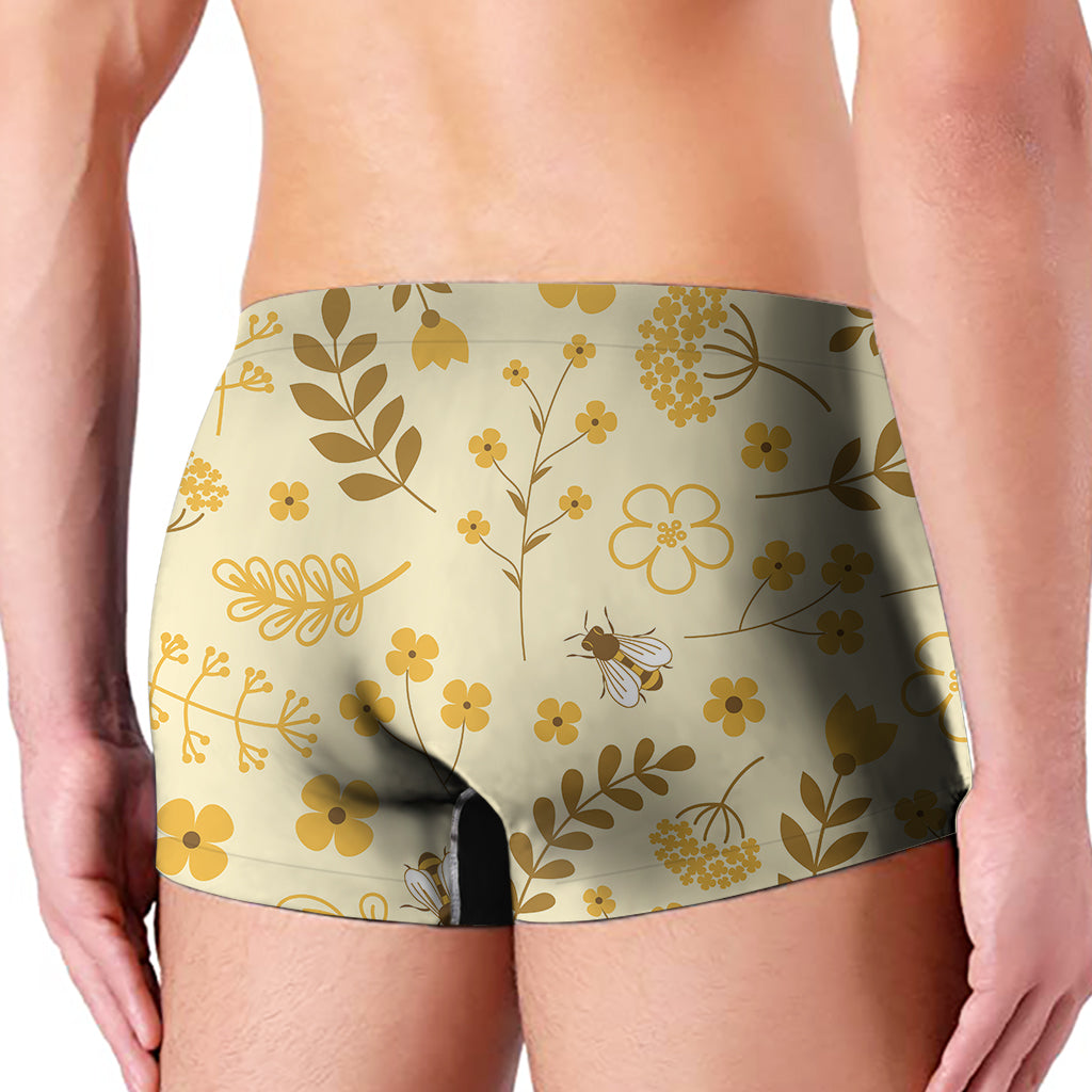 Flower Bee Pattern Print Men's Boxer Briefs