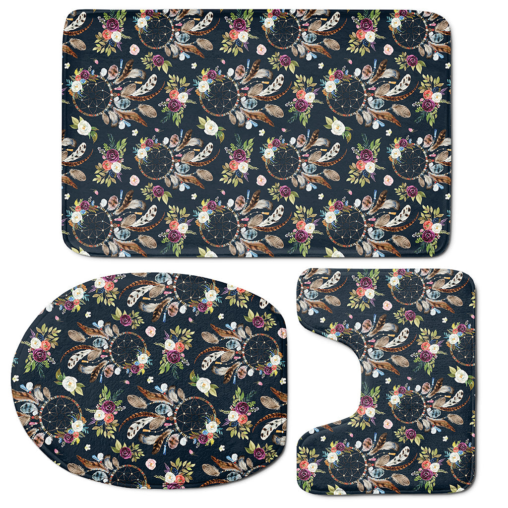 Flower Dream Catcher Pattern Print 3 Piece Bath Mat Set