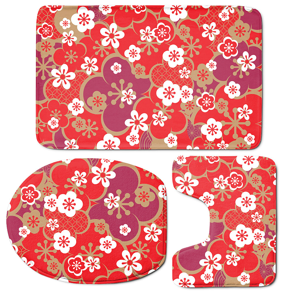 Flower Kimono Pattern Print 3 Piece Bath Mat Set