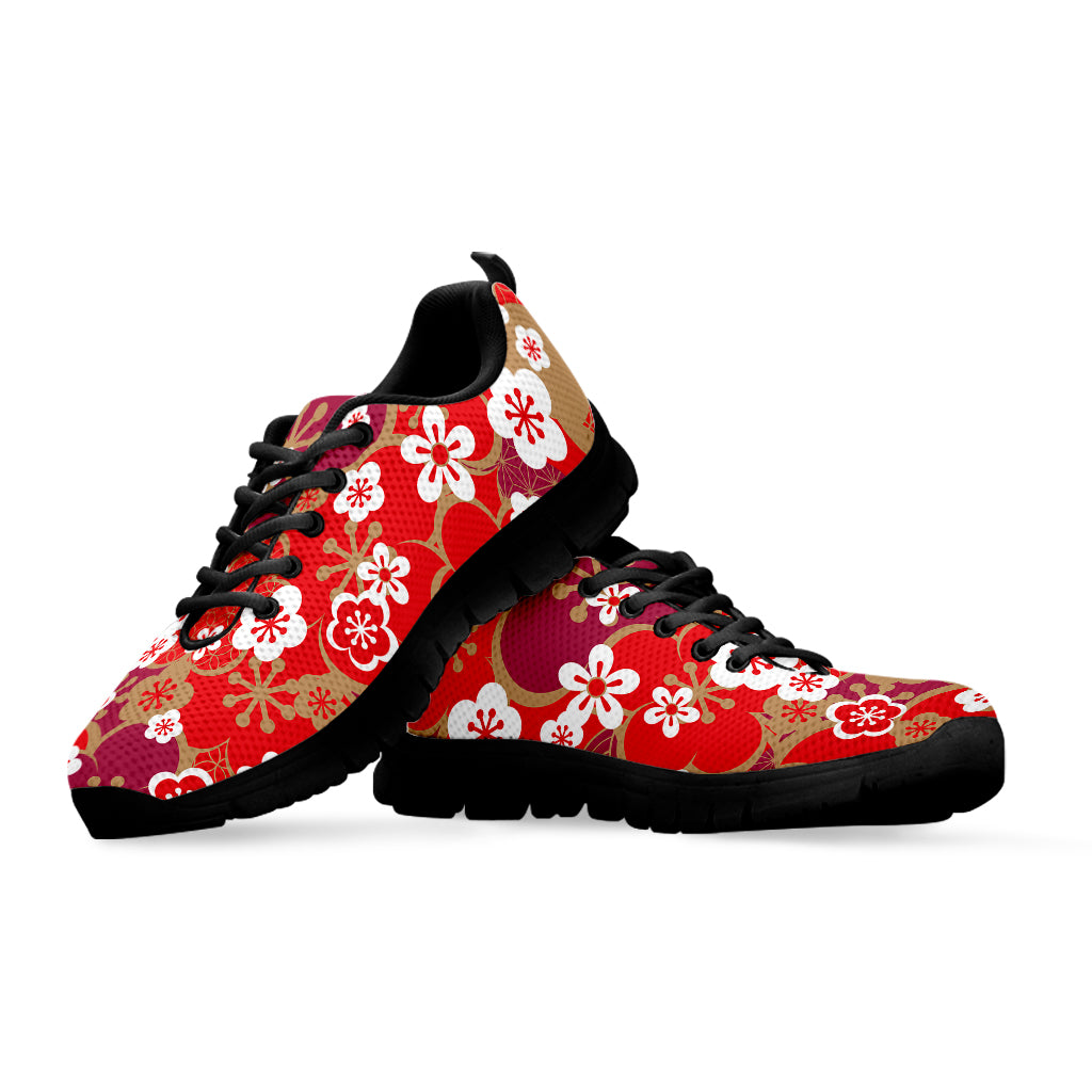 Flower Kimono Pattern Print Black Sneakers