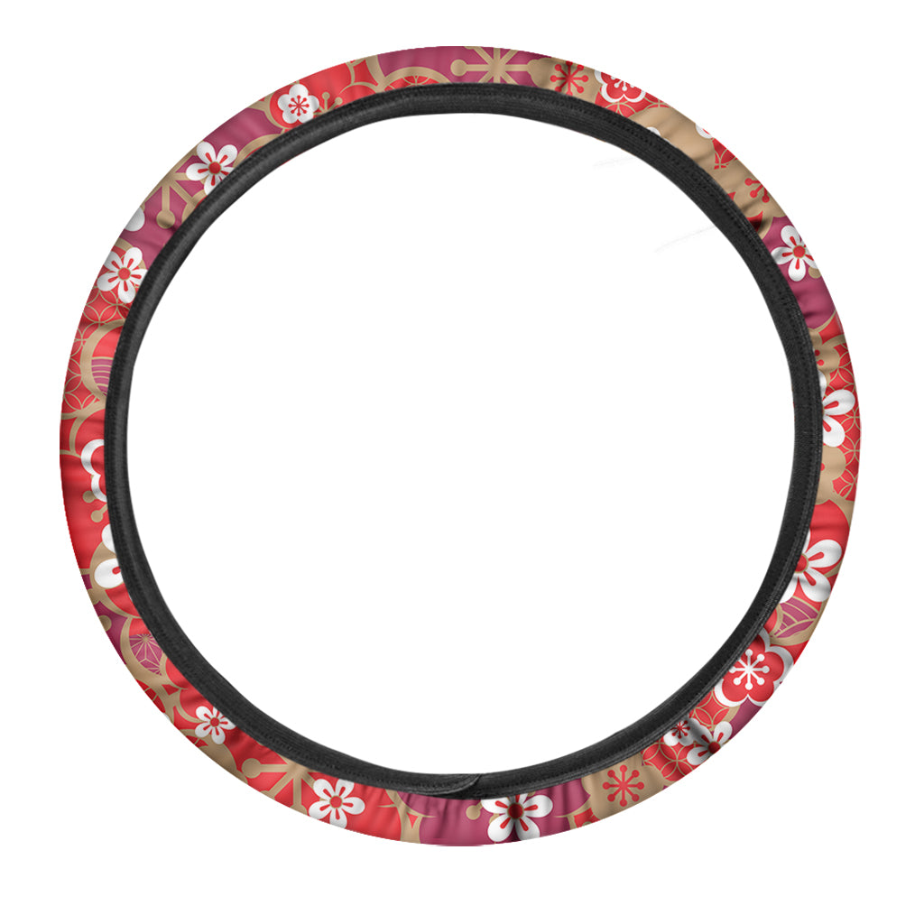 Flower Kimono Pattern Print Car Steering Wheel Cover