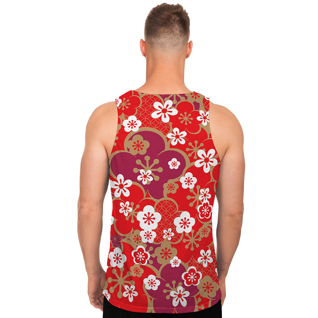 Flower Kimono Pattern Print Men's Tank Top