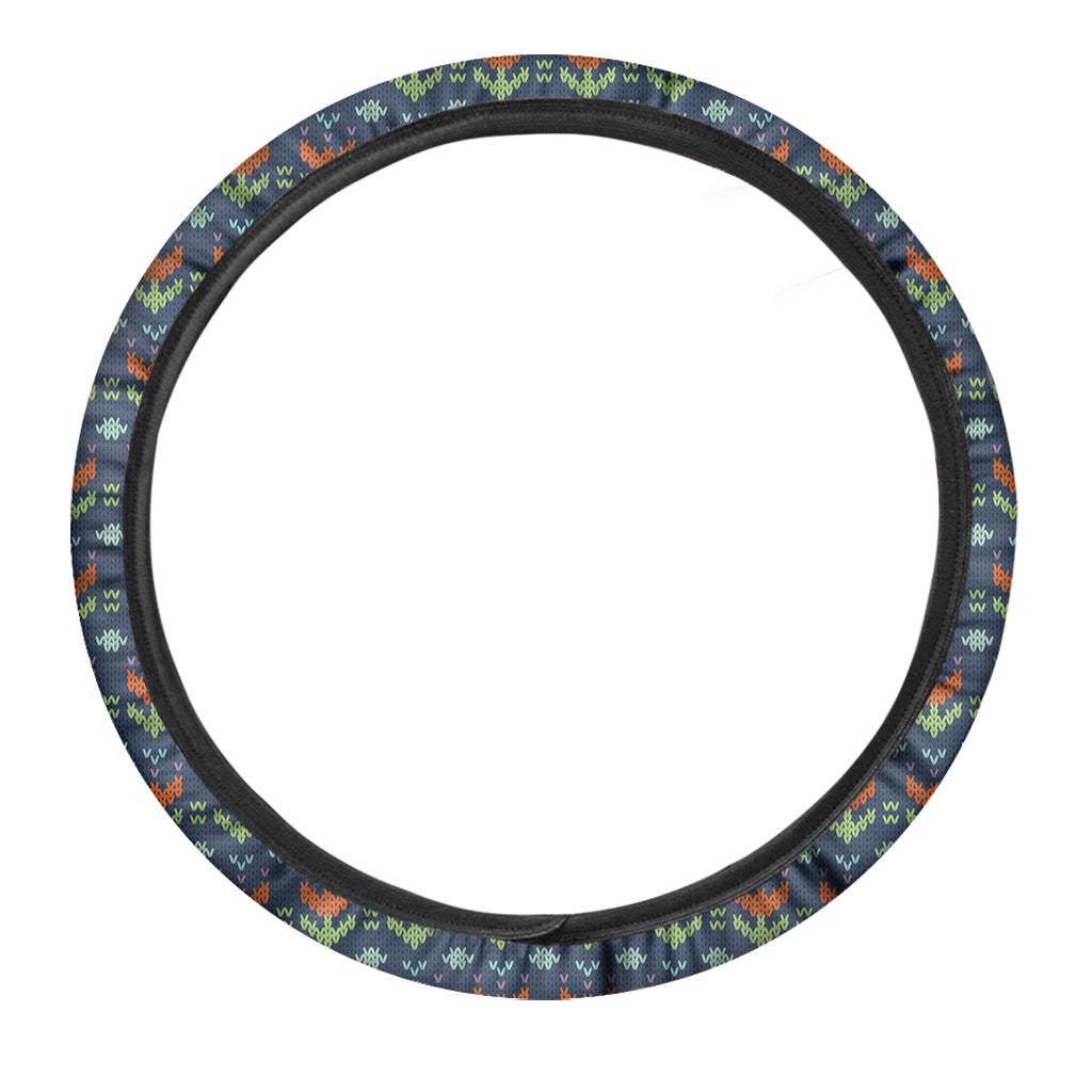 Flower Knitted Pattern Print Car Steering Wheel Cover