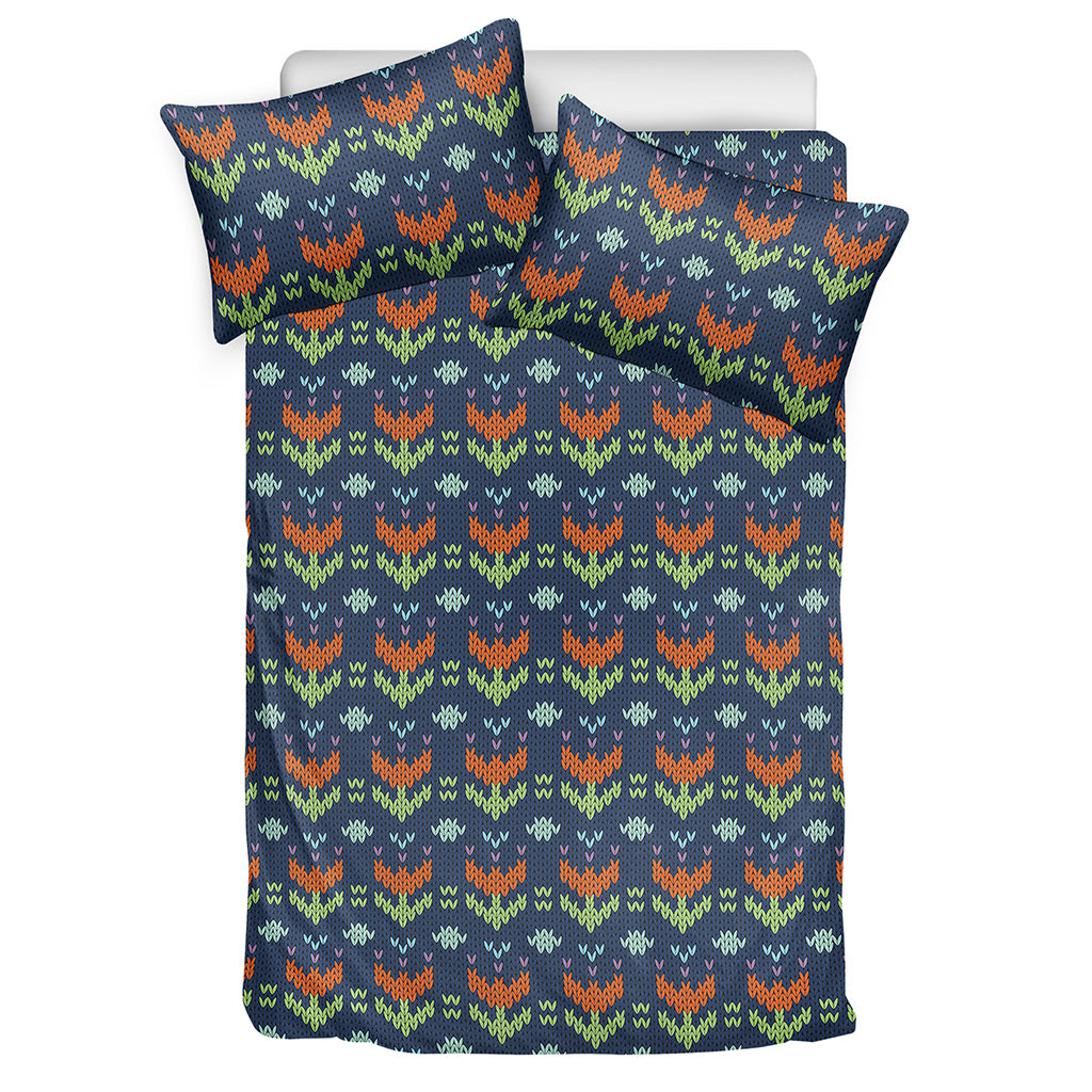Flower Knitted Pattern Print Duvet Cover Bedding Set