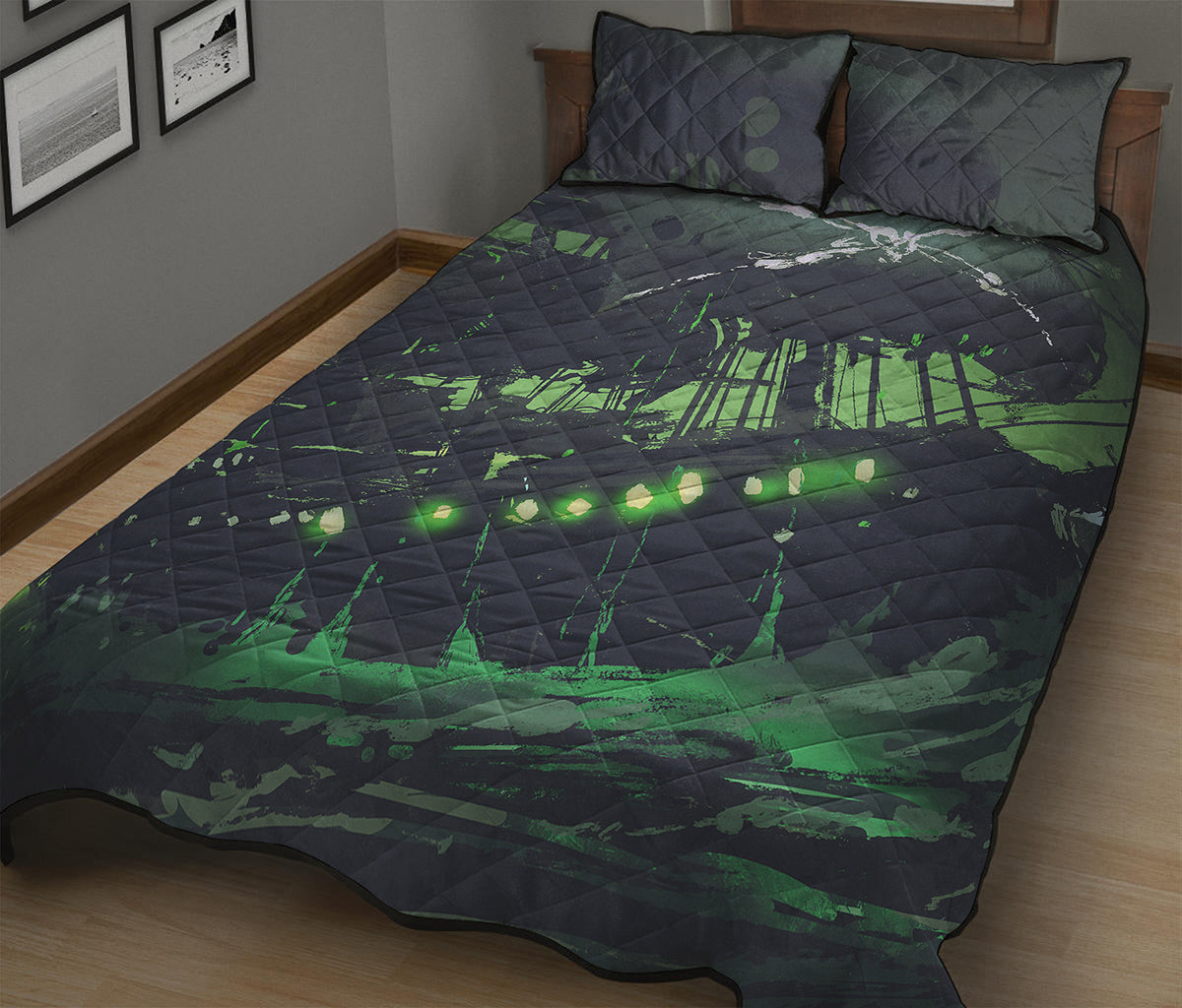 Flying Dutchman Ghost Pirate Ship Print Quilt Bed Set