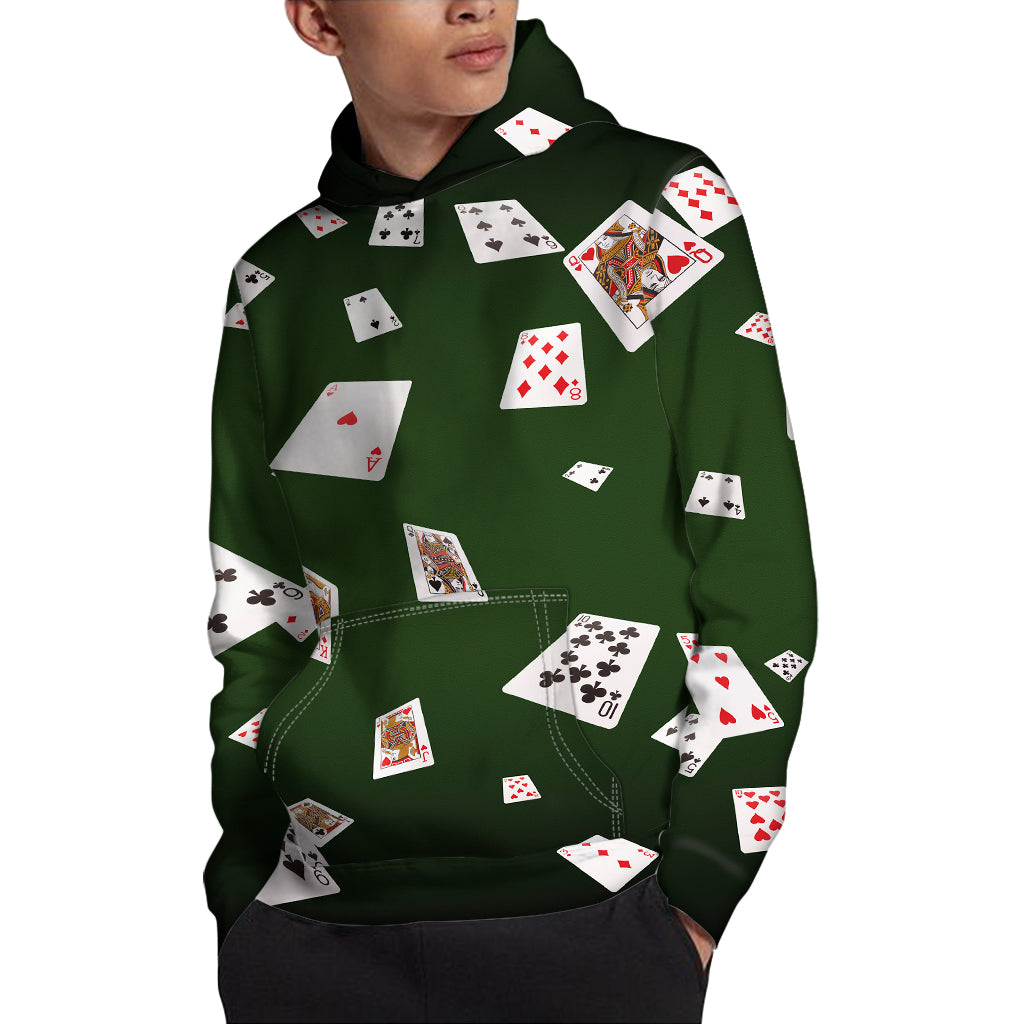 Flying Poker Cards Print Pullover Hoodie