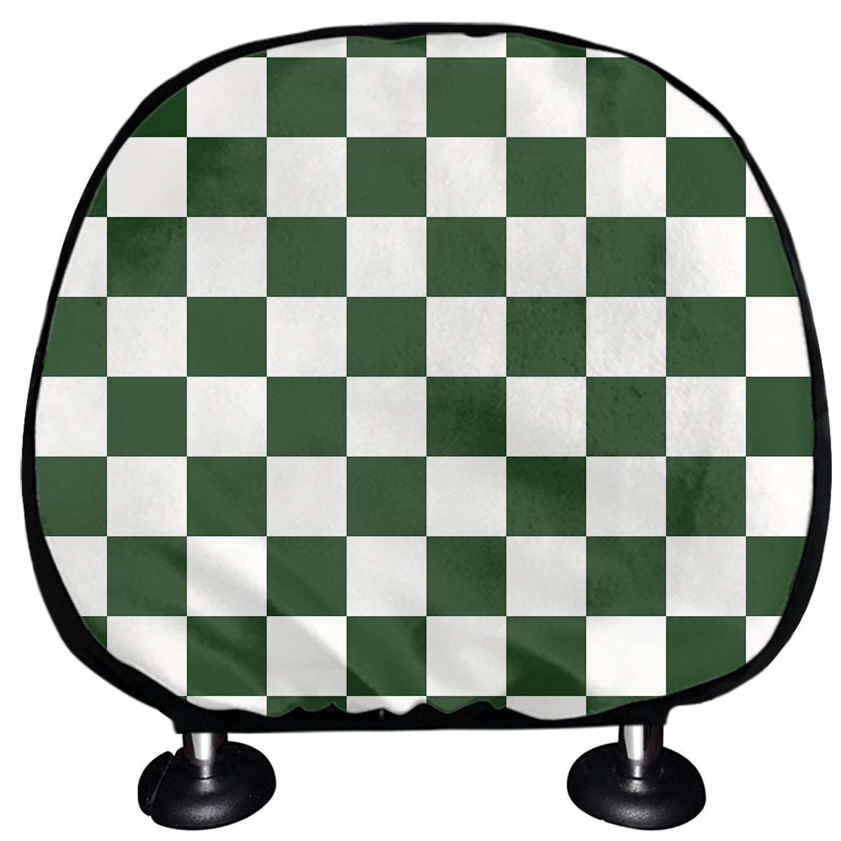 Forest Green And White Checkered Print Car Headrest Covers
