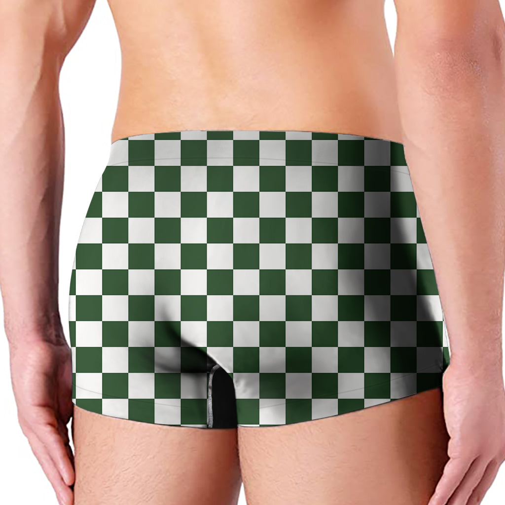Forest Green And White Checkered Print Men's Boxer Briefs