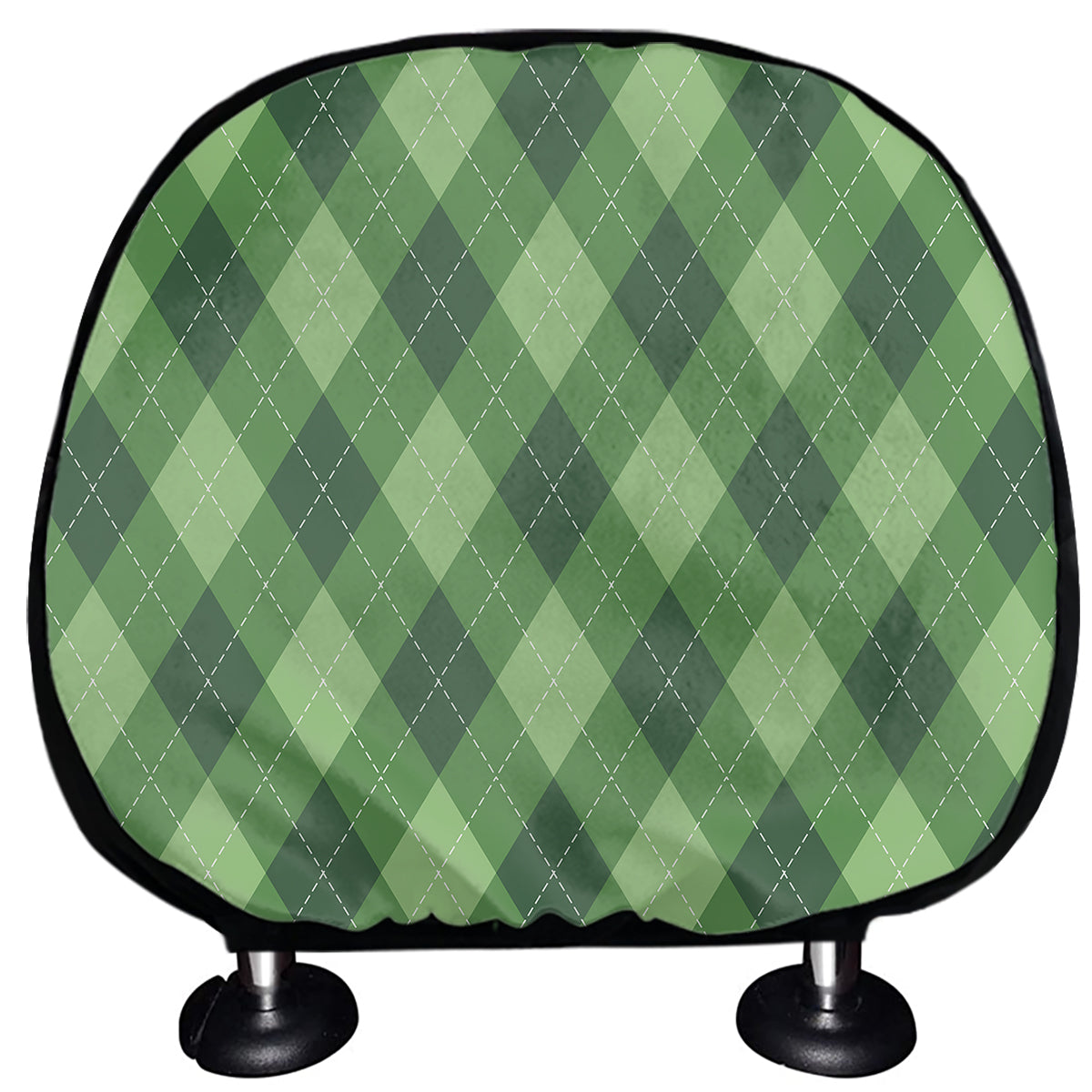 Forest Green Argyle Pattern Print Car Headrest Covers