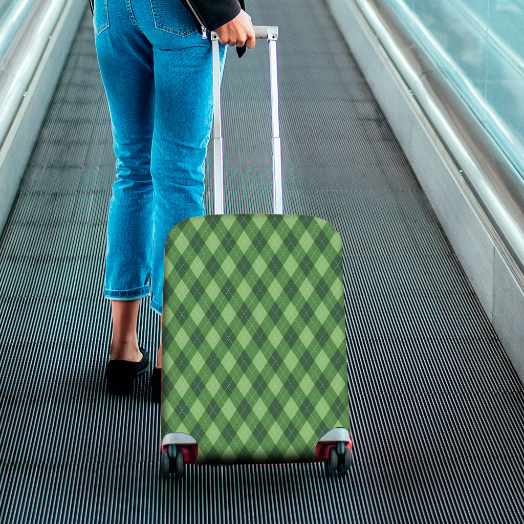 Forest Green Argyle Pattern Print Luggage Cover