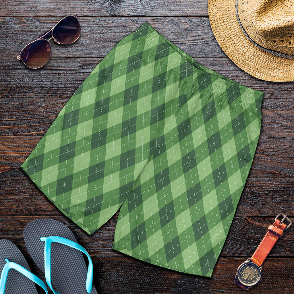 Forest Green Argyle Pattern Print Men's Shorts