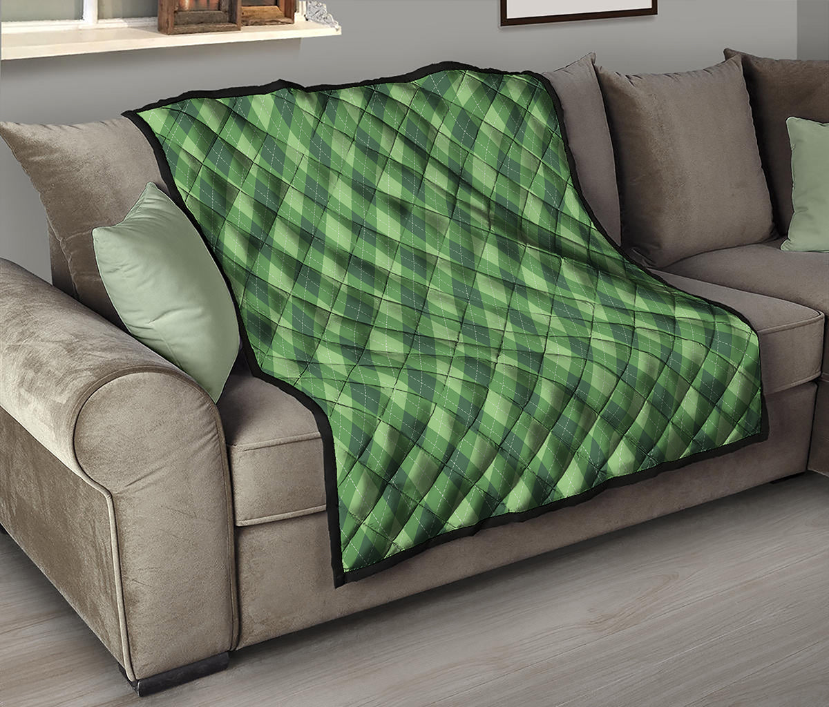 Forest Green Argyle Pattern Print Quilt