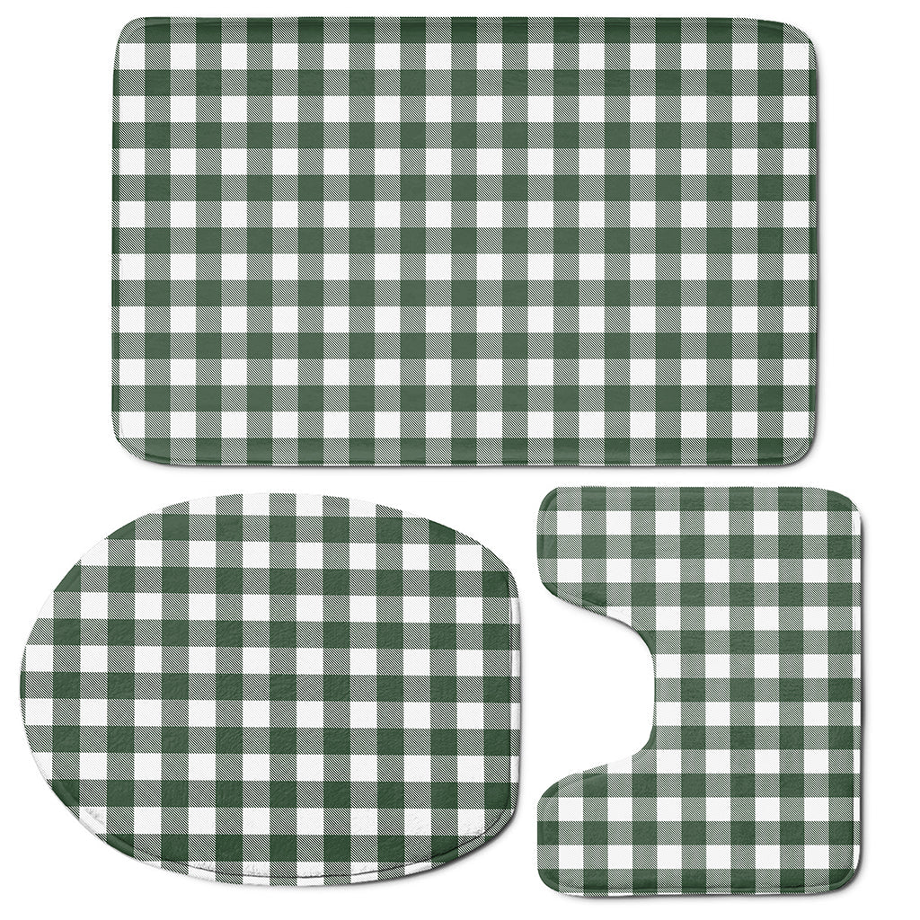 Forest Green Buffalo Check Pattern Print 3 Piece Bath Mat Set