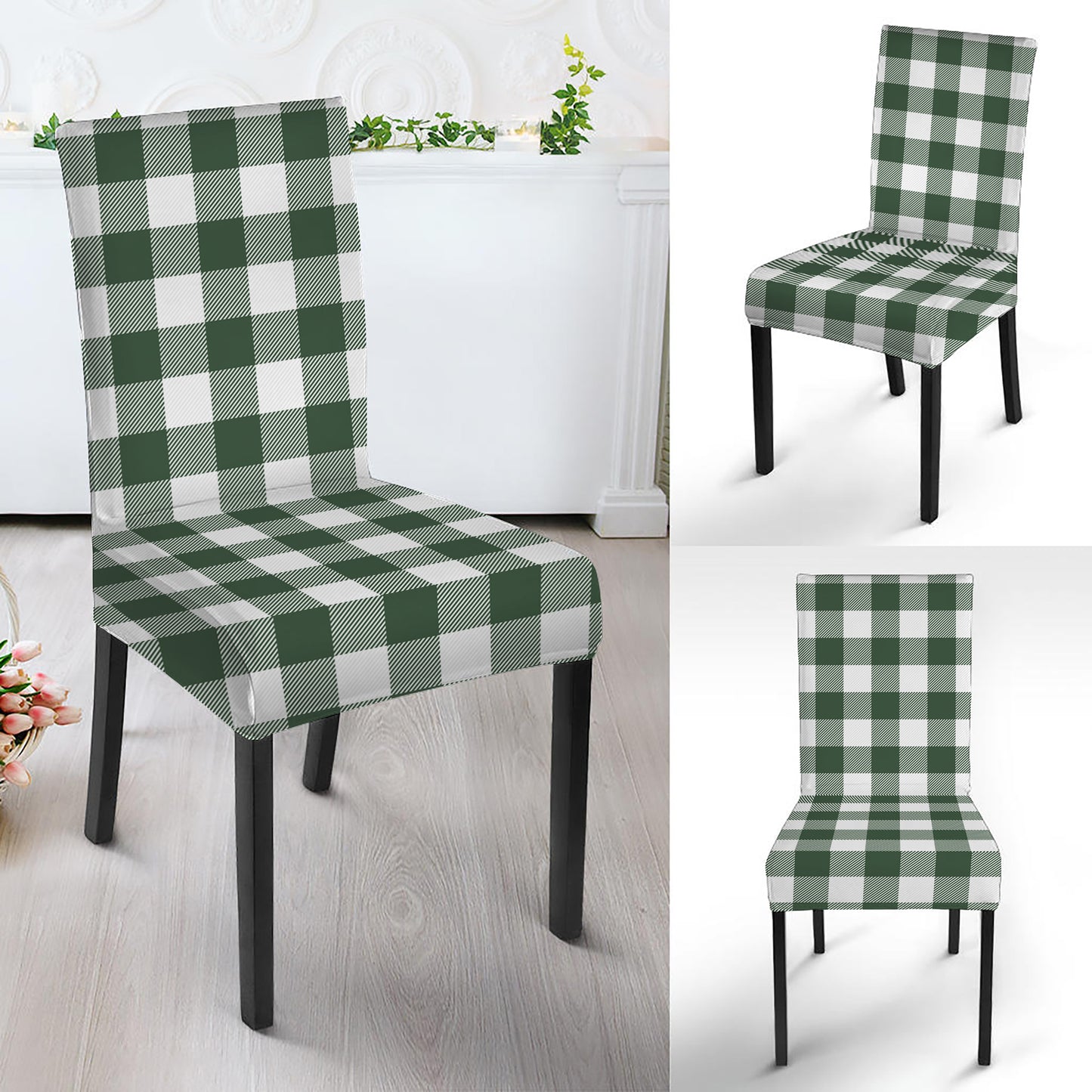 Forest Green Buffalo Check Pattern Print Dining Chair Slipcover