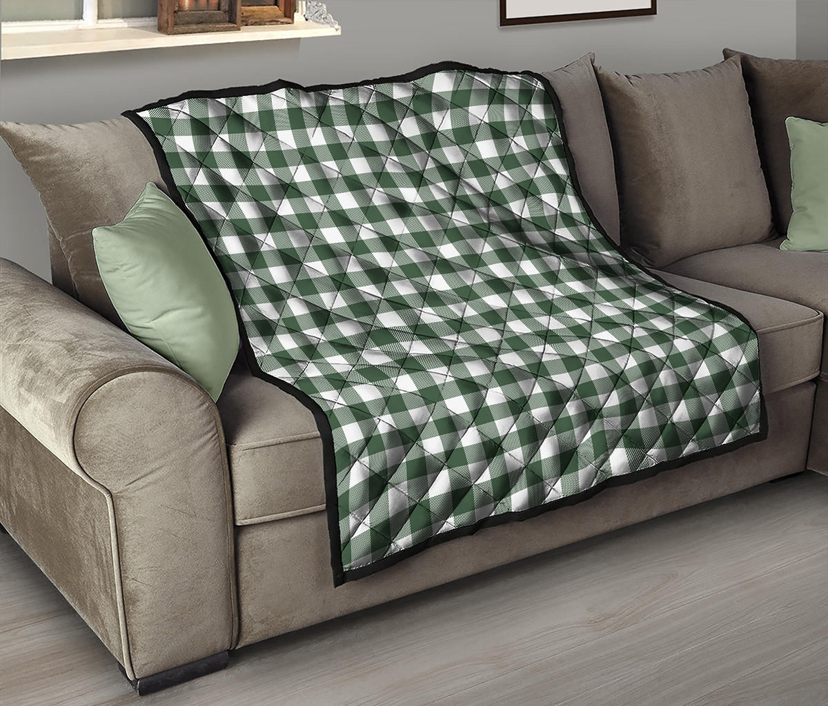 Forest Green Buffalo Check Pattern Print Quilt