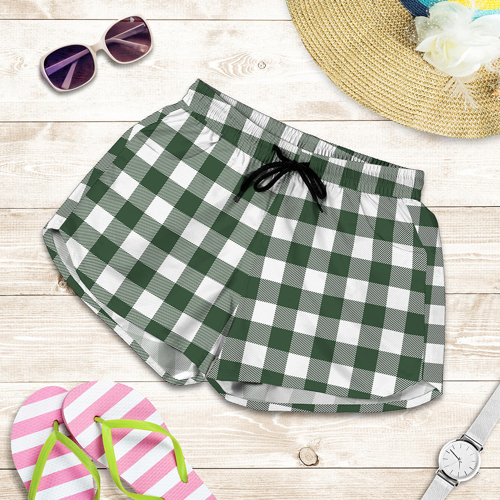 Forest Green Buffalo Check Pattern Print Women's Shorts