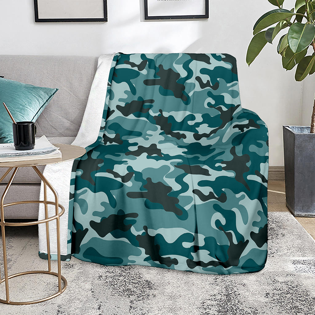 Forest Green Camouflage Print Blanket