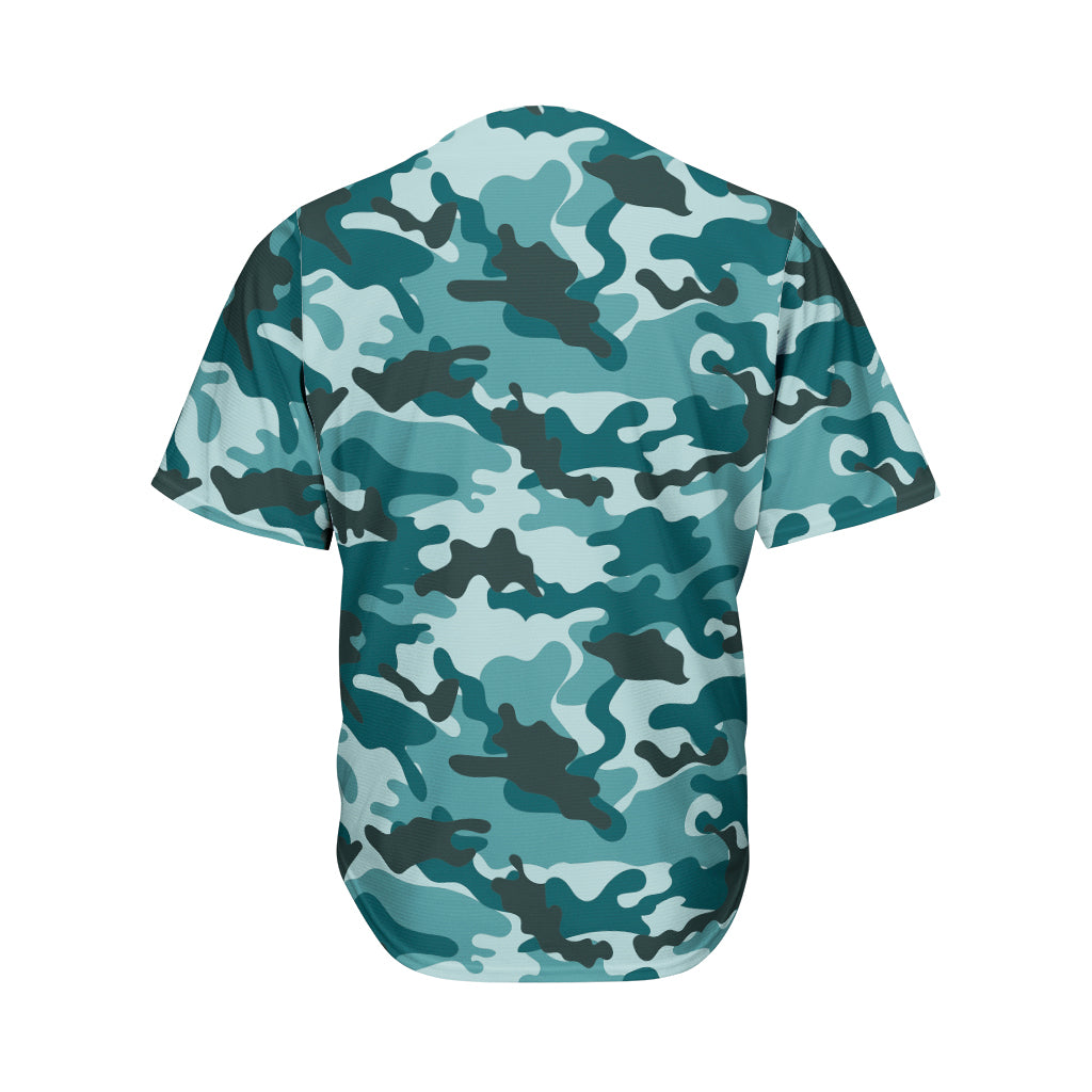 Forest Green Camouflage Print Men's Baseball Jersey