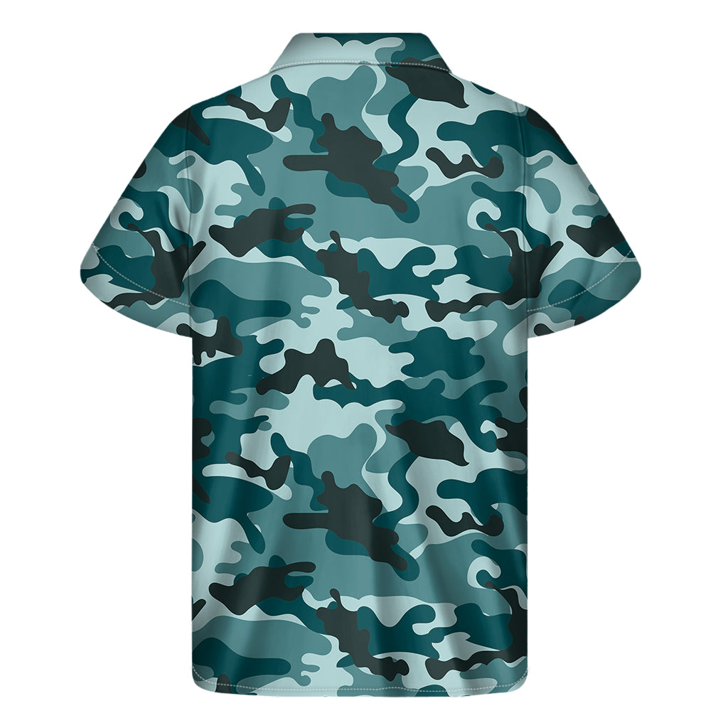 Forest Green Camouflage Print Men's Short Sleeve Shirt