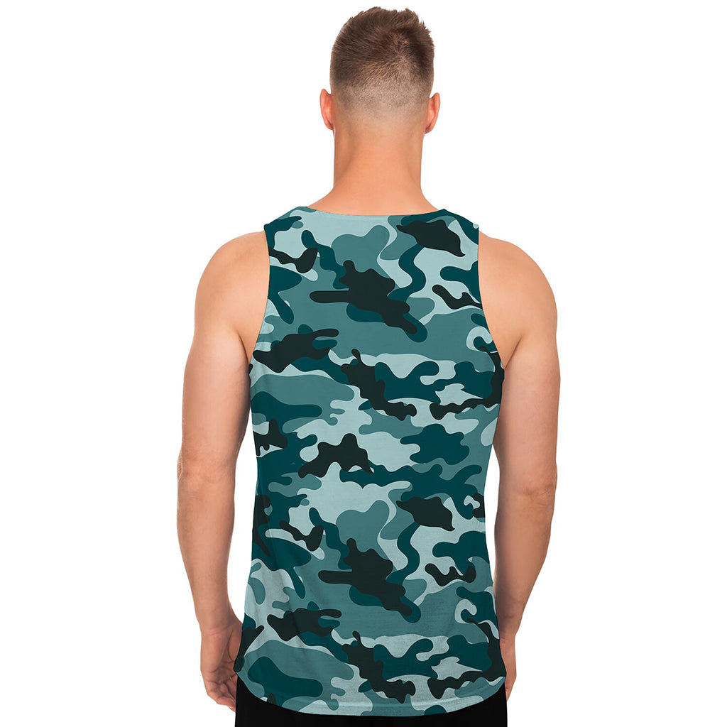Forest Green Camouflage Print Men's Tank Top