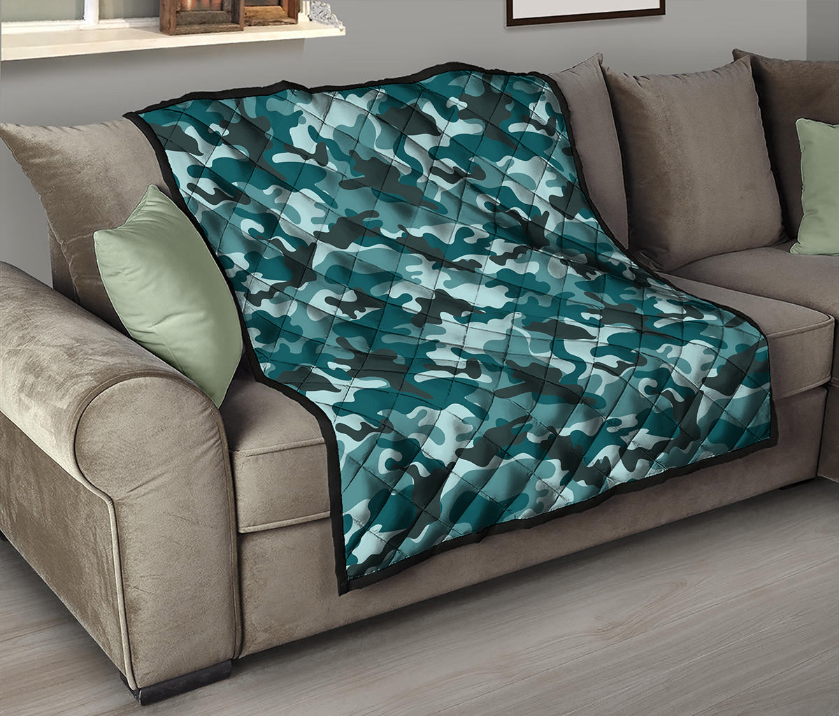 Forest Green Camouflage Print Quilt