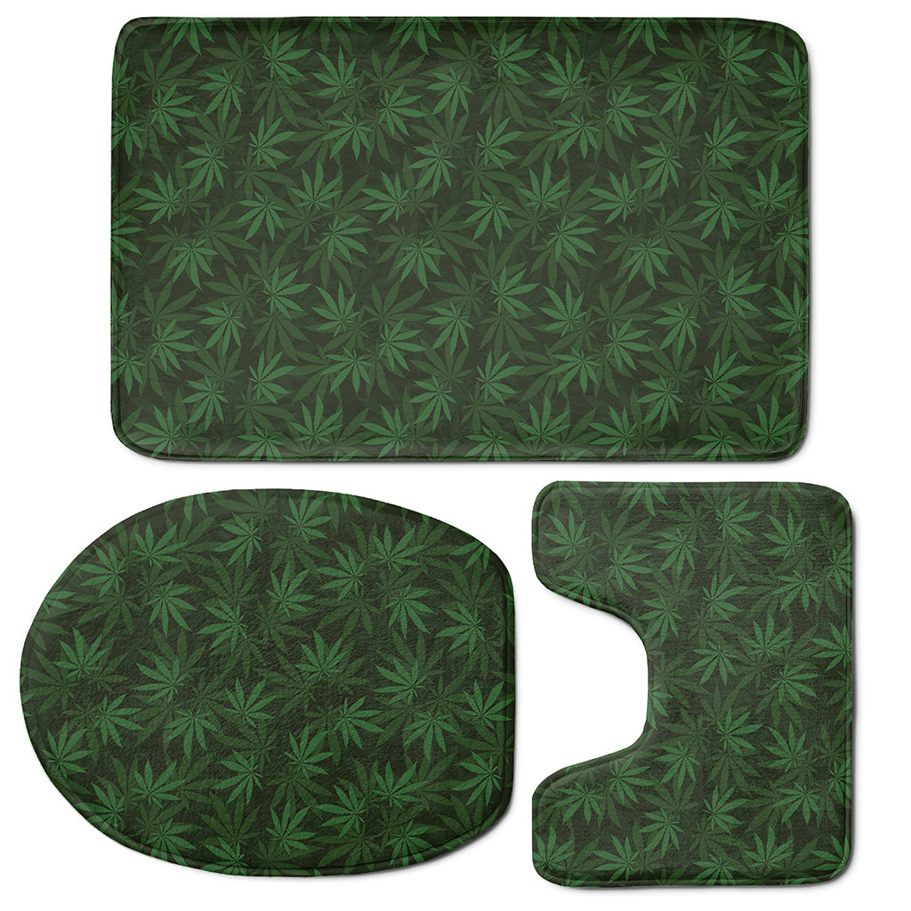 Forest Green Cannabis Leaf Print 3 Piece Bath Mat Set