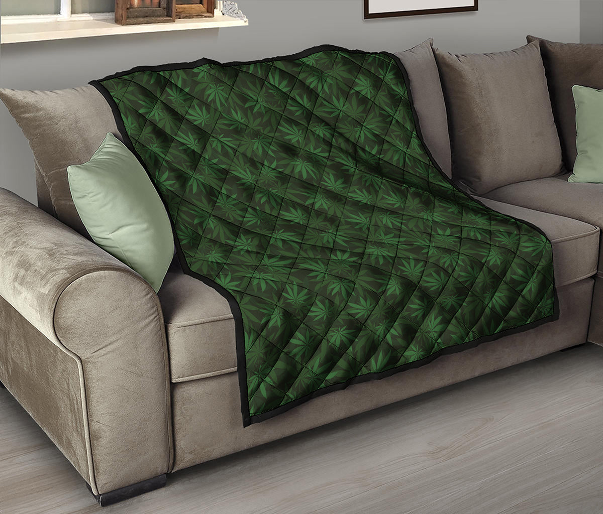 Forest Green Cannabis Leaf Print Quilt