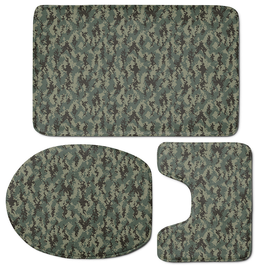 Forest Green Digital Camo Pattern Print 3 Piece Bath Mat Set