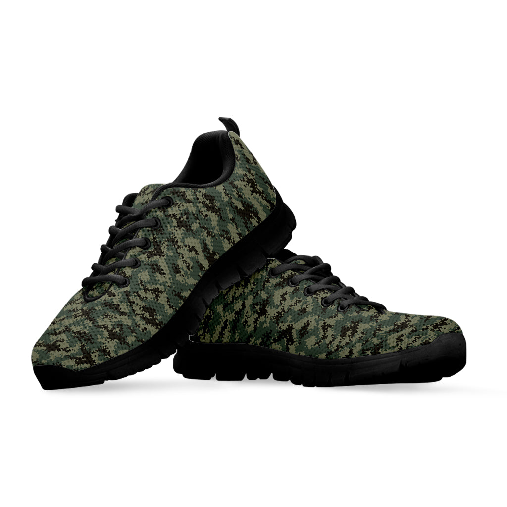 Forest Green Digital Camo Pattern Print Black Sneakers