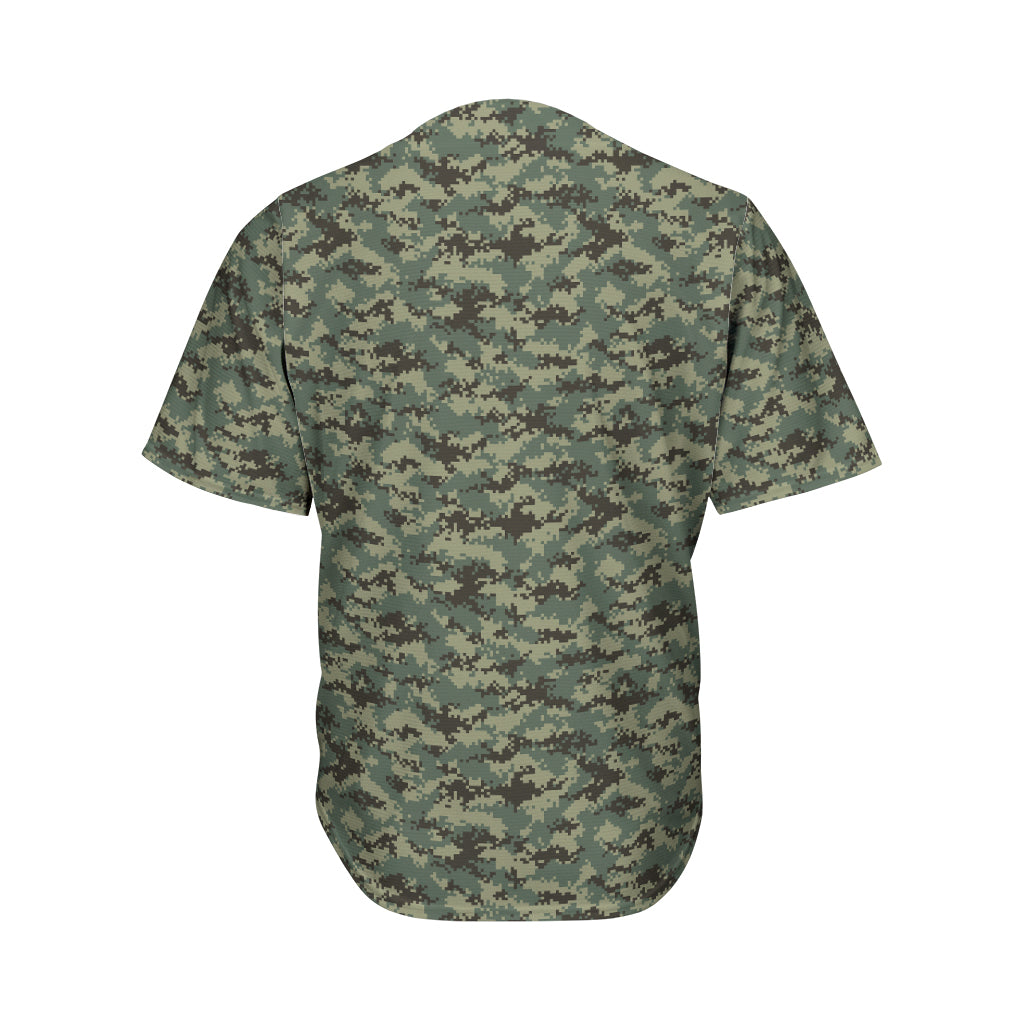 Forest Green Digital Camo Pattern Print Men's Baseball Jersey