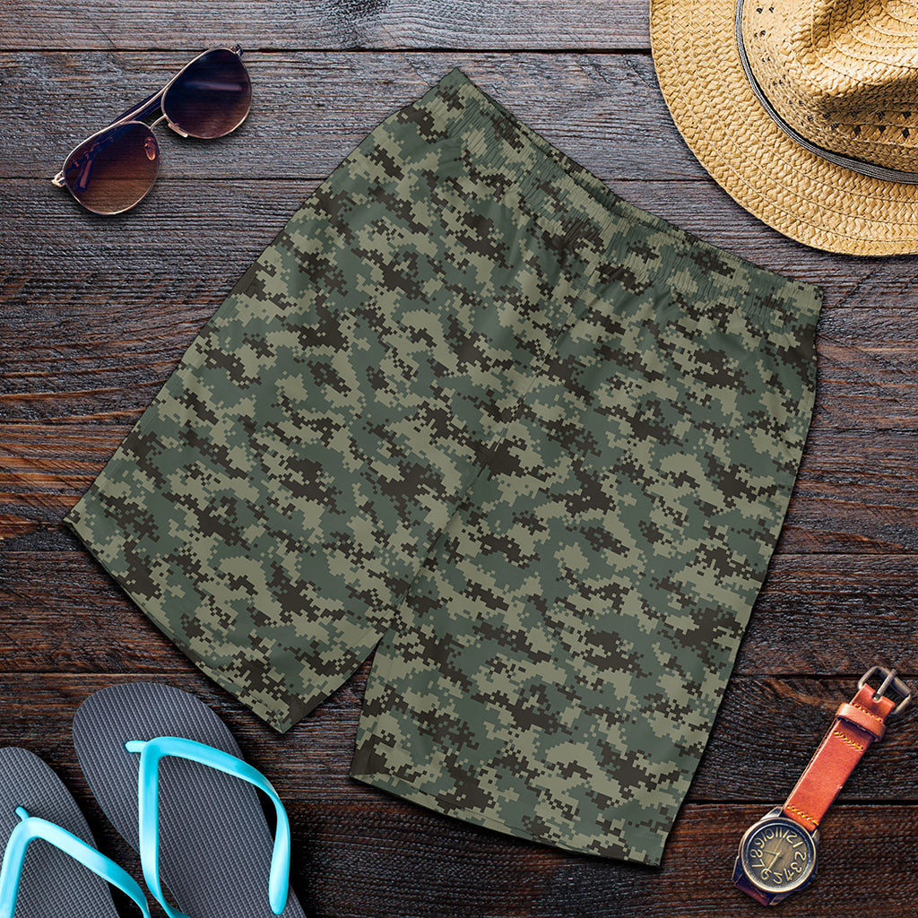 Forest Green Digital Camo Pattern Print Men's Shorts