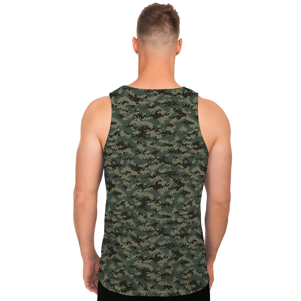 Forest Green Digital Camo Pattern Print Men's Tank Top